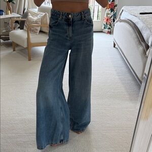 Zara Wide-Leg Flare Hi Rise Blue Jeans